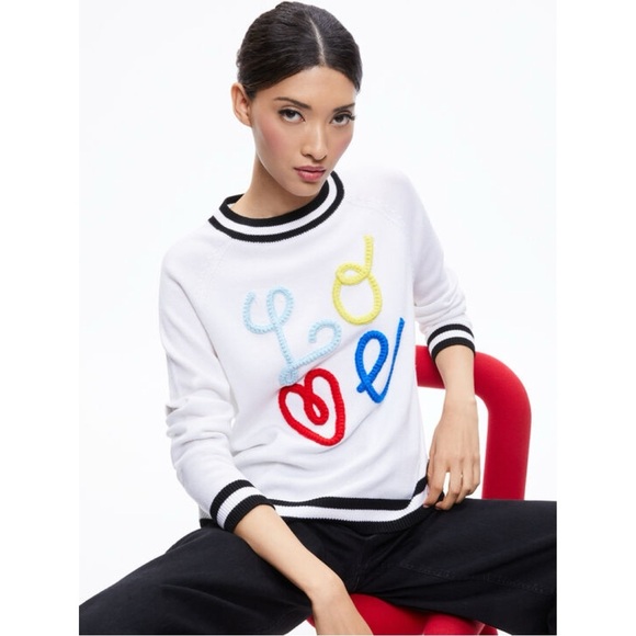 Alice + Olivia Albina LOVE Sweater RARE HTF Pullover Crew Wool Classic Novelty S - Picture 3 of 15